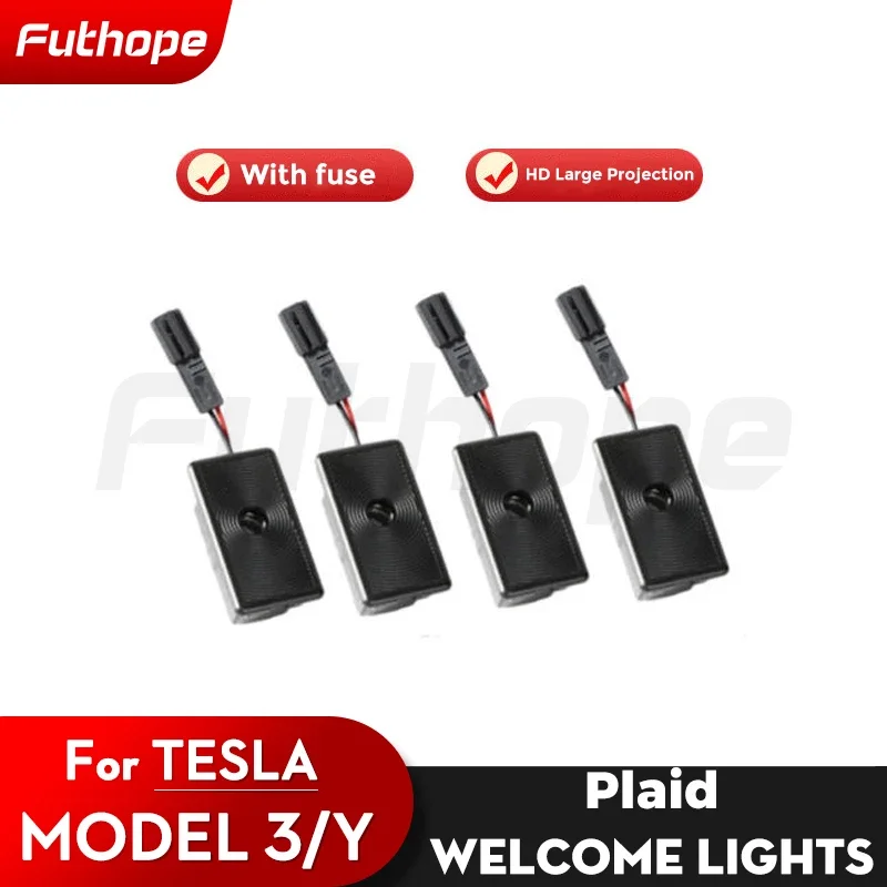 Futhope Welcome Light with Fuse for Tesla Model 3 Y Highland 2018-2024 Car Door Alloy Lamp Body Ultra Large Projection