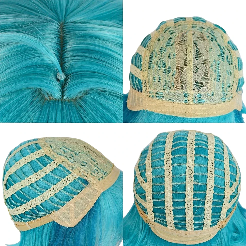 28 pollici di alta qualità Miku Cosplay capelli sintetici spirale doppia coda di cavallo carnevale di Halloween Anime parrucca sfumata blu e blu