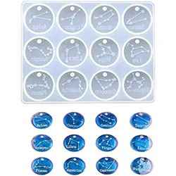 12 Zodiac Constellation Resin Molds, Round Zodiac Sign Epoxy Resin Molds for Jewelry Making DIY Craft