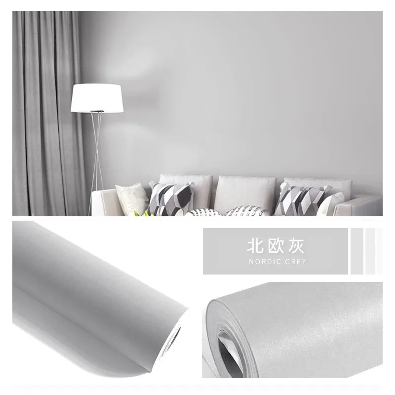 ورق حائط ذاتي اللصق باللون الرمادي الفاتح لغرفة المعيشة وغرفة النوم وديكور المنزل بلون سادة 2025 ورق حائط قابل للتقشير واللصق