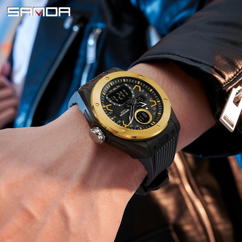 Sanda-reloj electrónico para hombre, cronógrafo creativo a la moda, resistente al agua, para deportes al aire libre, novedad de 3138