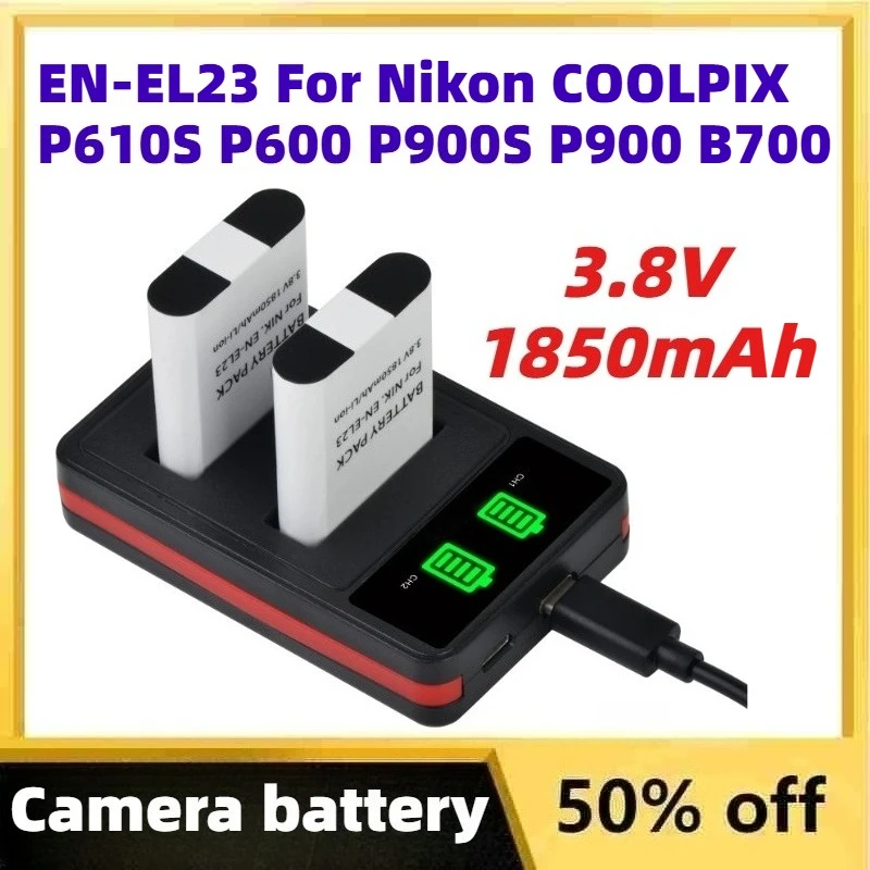 

3.8V 1850mAh EN-EL23 Li-lon Camera Battery with Type C Port USB Charger for Nikon COOLPIX P610S P600 P900S P900 B700 S810c