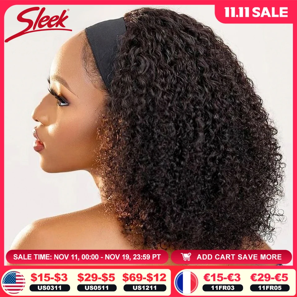 

Kinky Curly Human Hair Headband Wig For Black Women 250% Density Glueless Brazilian Remy Jerry Curl Full Machine Made Hair