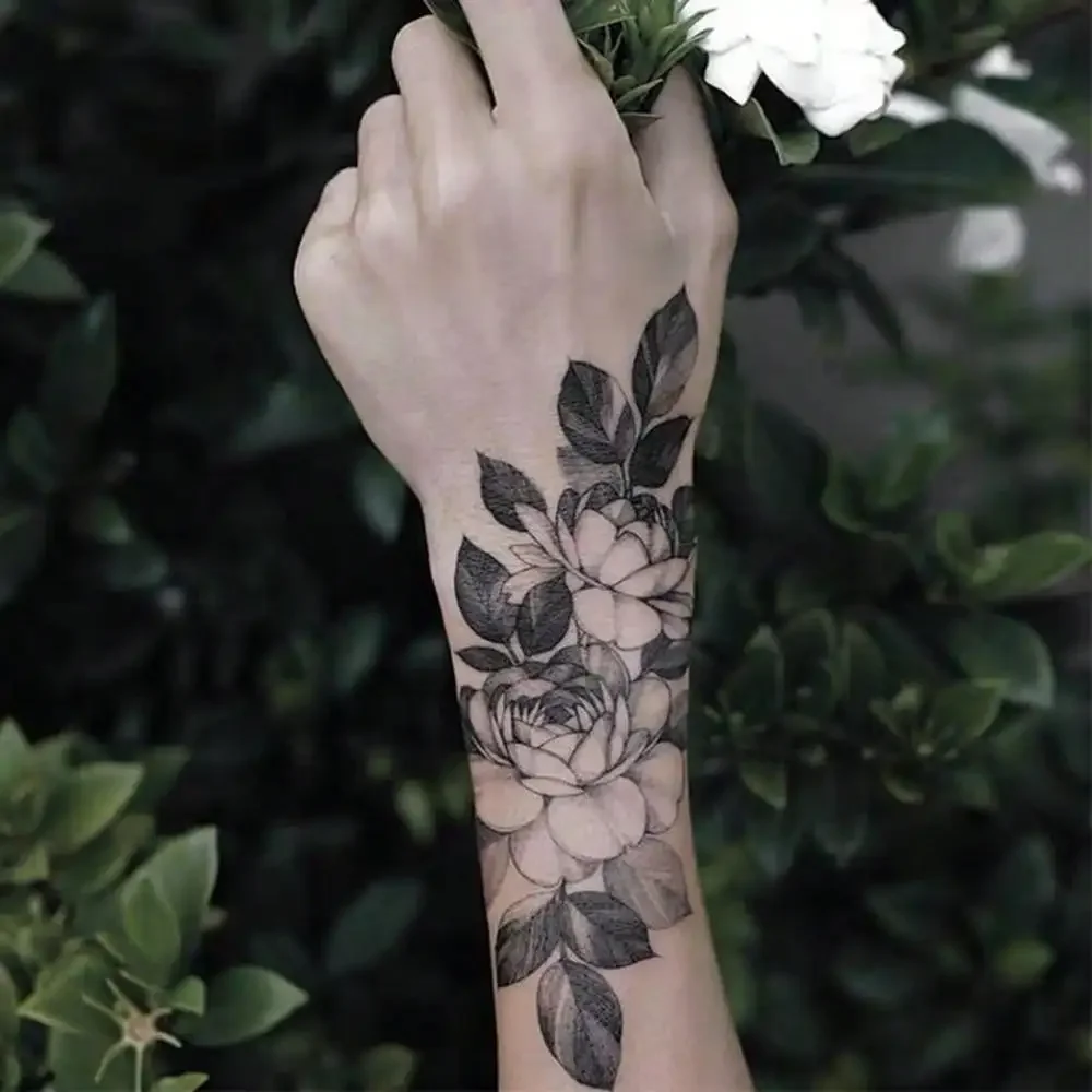 Large, Unique Flower Design Temporary Tattoo Sticker - Waterproof, Long-Lasting, And Easy To Apply - Perfect For Body Art Enthusiasts And Festival Goers