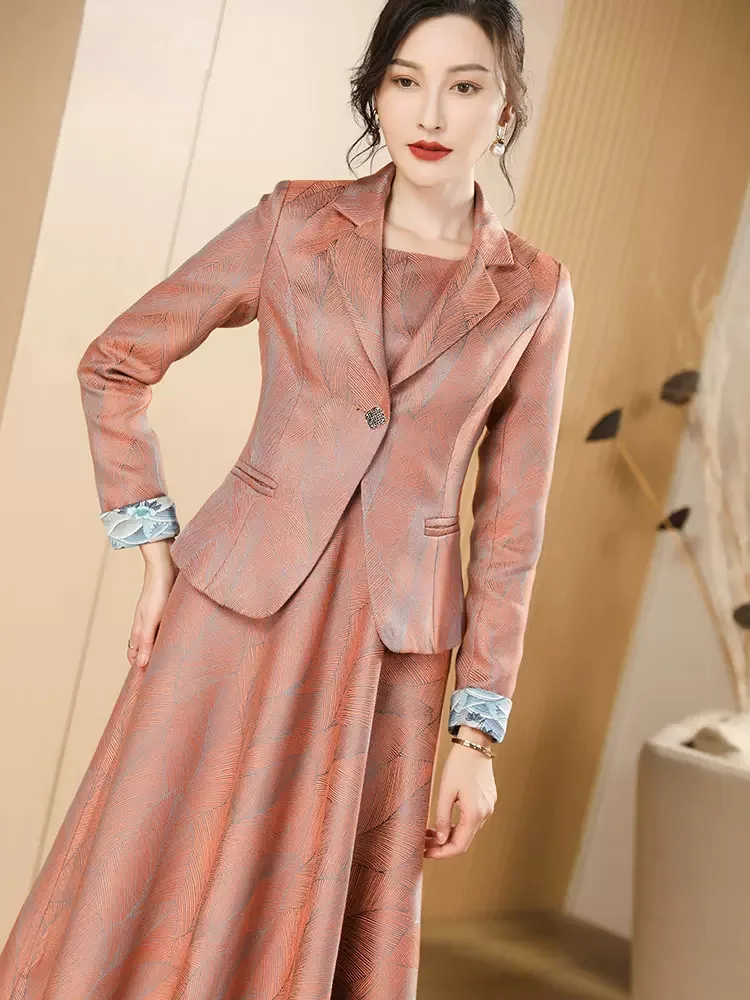 New Women Dress Suits Spring Summer Elegant Fashion Slim Blazer And Sleeveless A-Line Dress Two-pieces Sets Female Business Wear