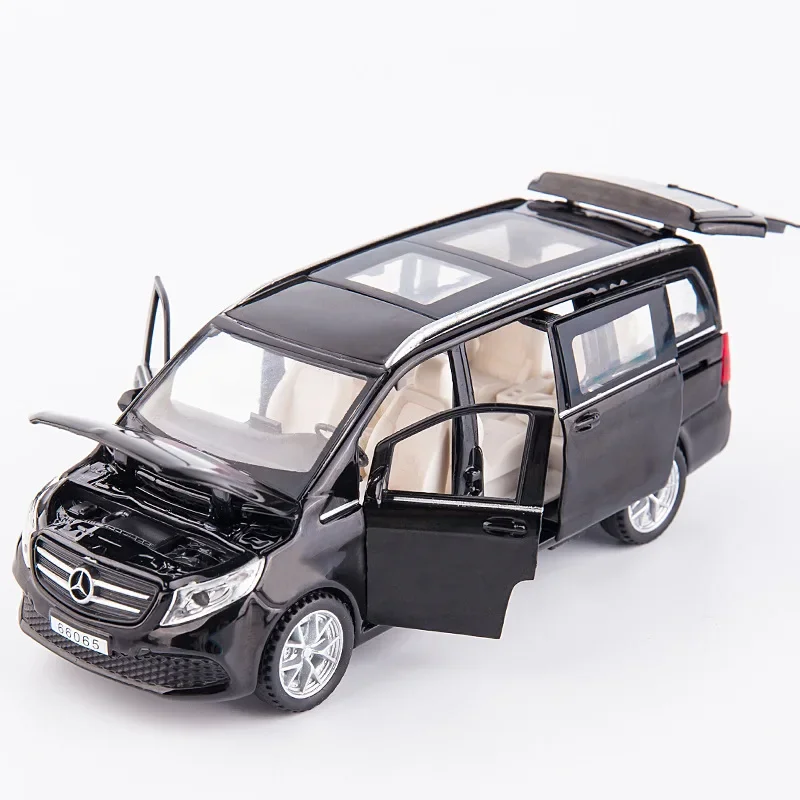 1:32 Mercedes-Benz V260 Business Nanny Car Alloy Car Model Sound And Light Pull Back Boy Toy Car Simulation Car Model Decoration