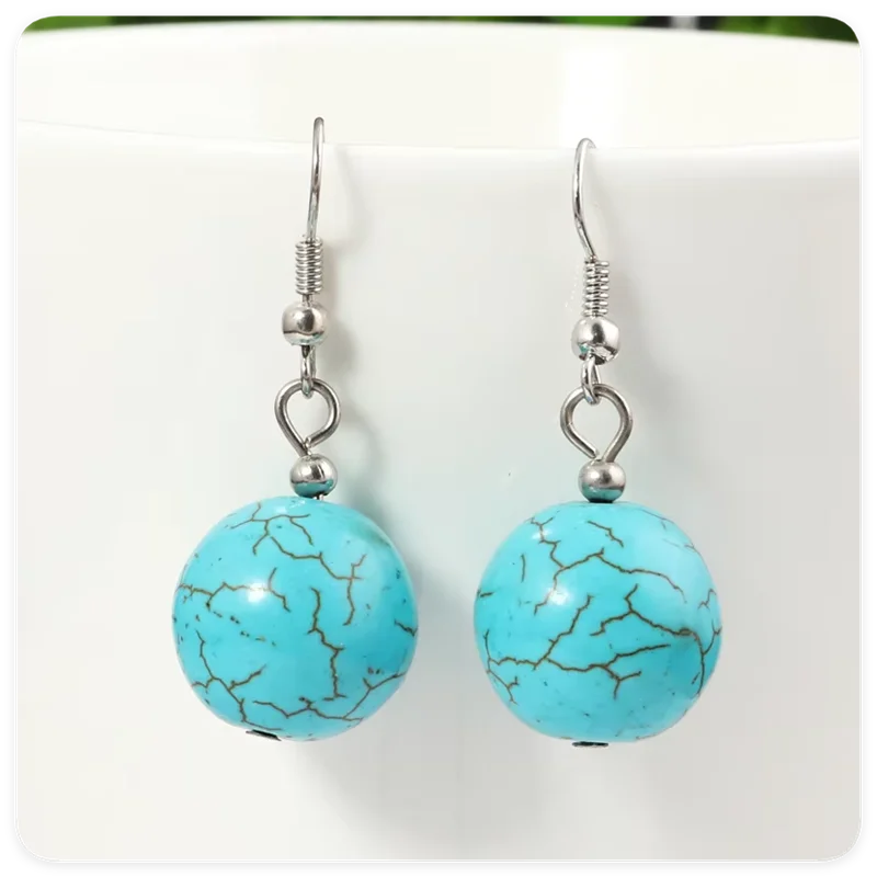 Seblasy Bohemia High Quality Simple Big Round Bead Natural Stone Dangles Earrings For Women Gift DIY Trinket Jewelry