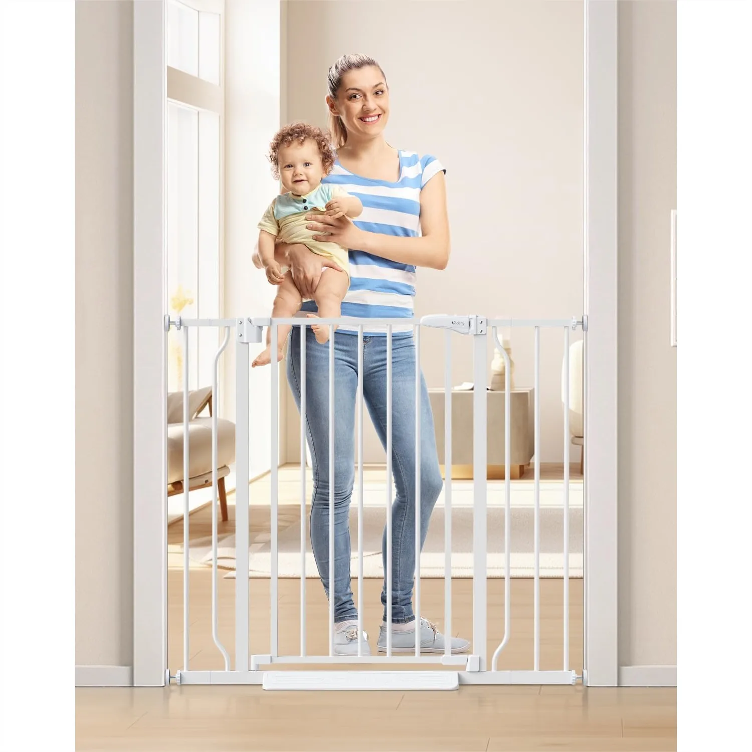 

34" Extra Tall Baby Gate for Stairs, Auto Close Stroller Friendly Dog Gate Indoor, Pressure Mounted 29"-40" Wide, Easy Walk