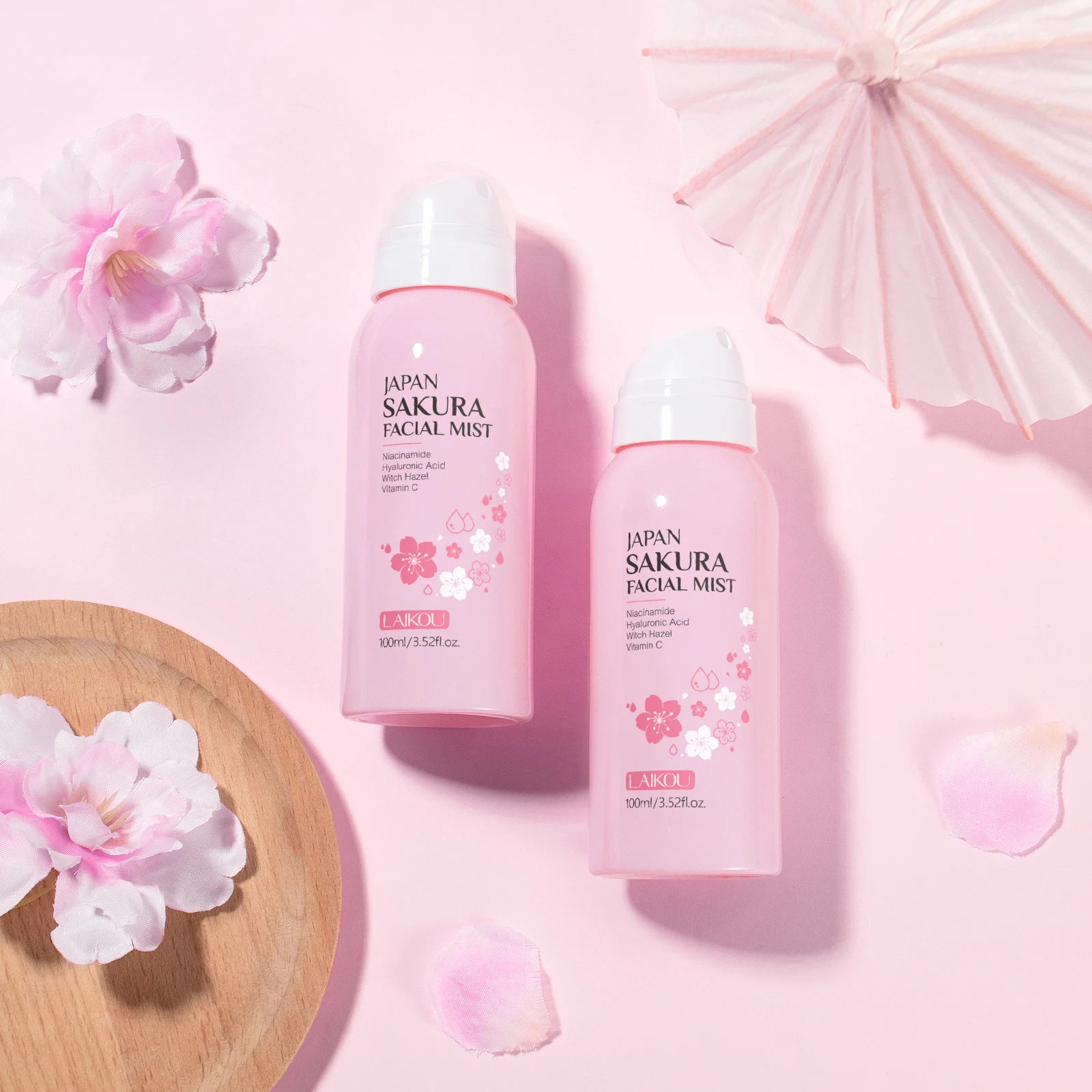 LAIKOU Japan Sakura Skin Care Combo,Facial Mist Spray 100ml,Body Roll‑on Deodorant 60ml,Refreshing Hydrating Fragrance Set