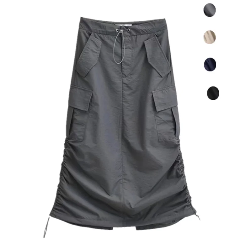 Amerikaanse Sle Slim Fit Werkkleding Dstring Rok Retro Split Geplooide Trendy Lange Rok Hoge Taille A-lijn Midi Rok