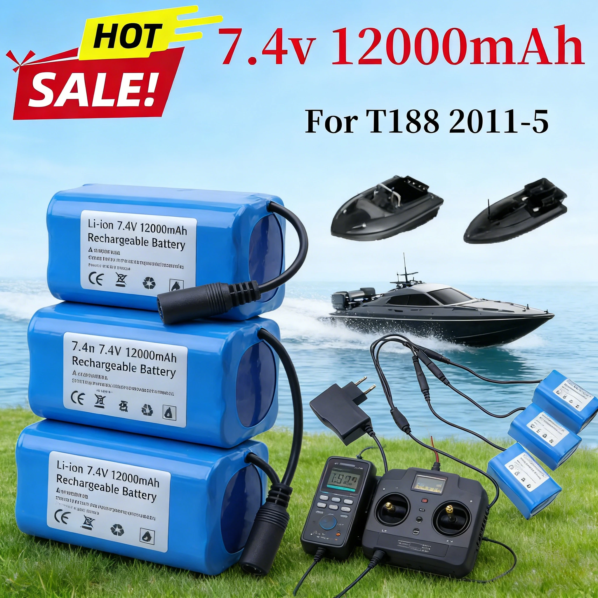 

12000mAh Rechargeable Battery 7.4V With Fast USB Charger For T188 V007 C18 H18 RC Fishing Boat Spare Part High Power Batteries