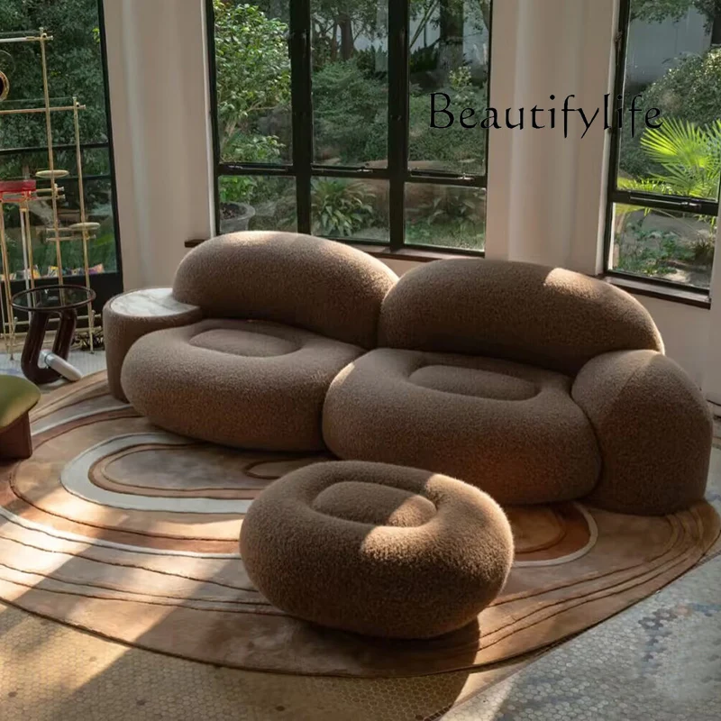 

French cream style sofa living room simple light luxury special-shaped designer small apartment straight row sofa
