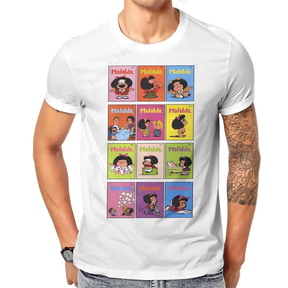 Mafalda poster Couple T-Shirt Funny Printing T-ShirtsO-Neck Breathable Tee Cotton Fun Tees