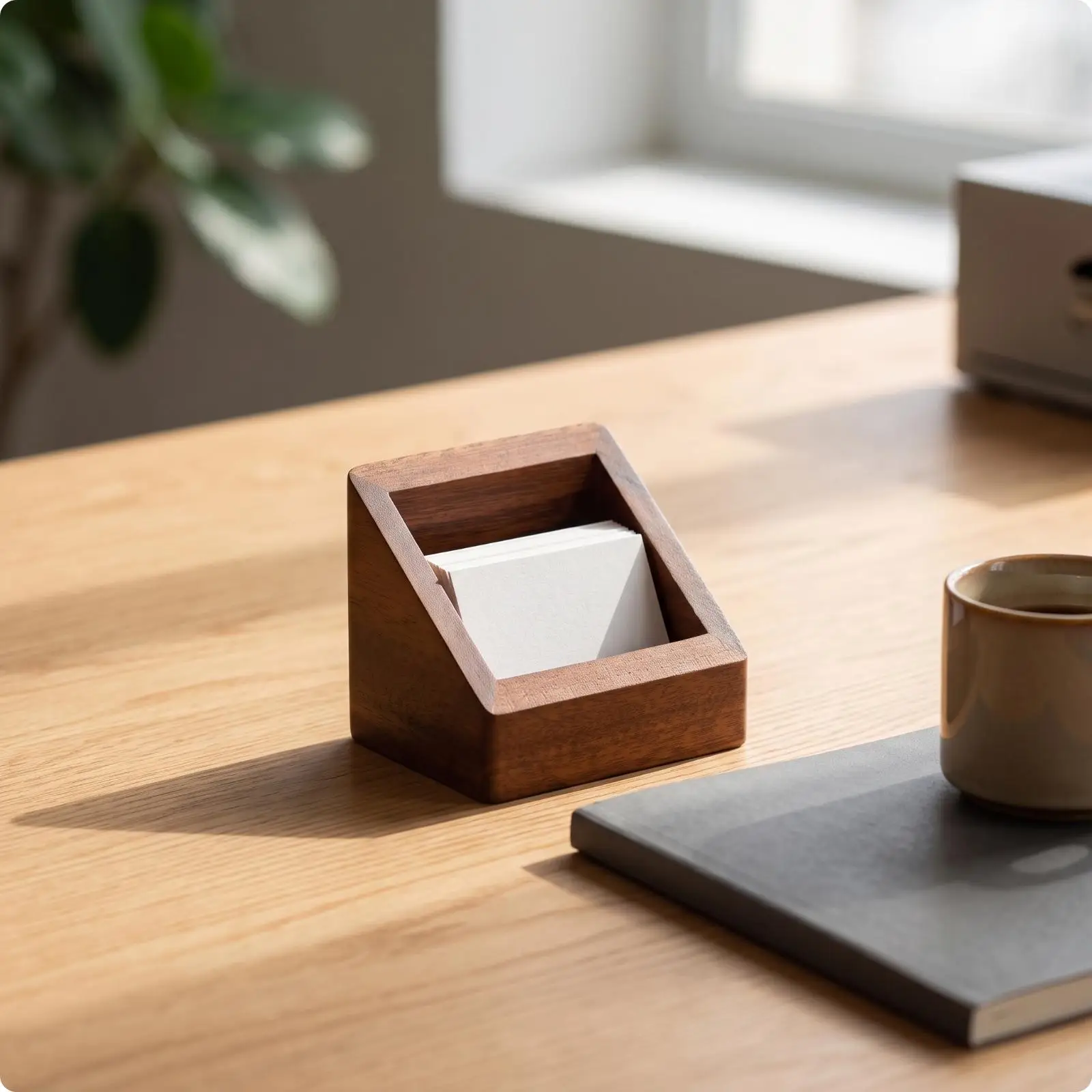 Wenge Wood Desktop Storage Organizer for Desk Accessories and Small Essentials with Slanted Open Top Design view 2