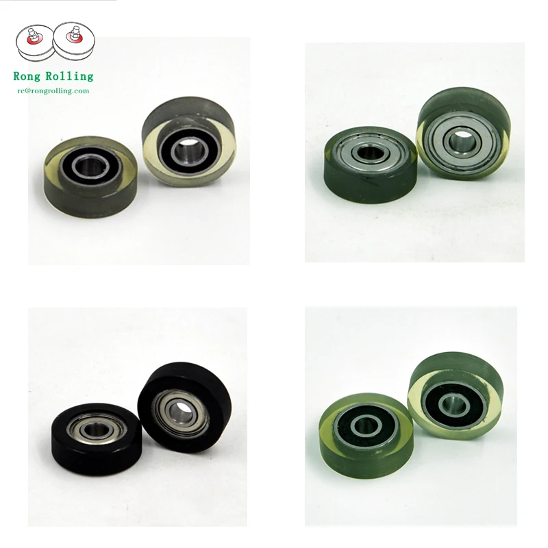 Polyurethane PU Coated Plastic Bearing bore 4mm,roller thickness 4-5mm,wheel diameter 11-18mm.Flat Equipment Roller, Flat Wheel