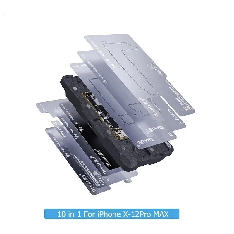 

QIANLI 10 IN 1 Magnetic 3D BGA Tin Planting Platform For iPhone X-12 Pro MAX Motherboard Middle Frame Reballing Stencil Template