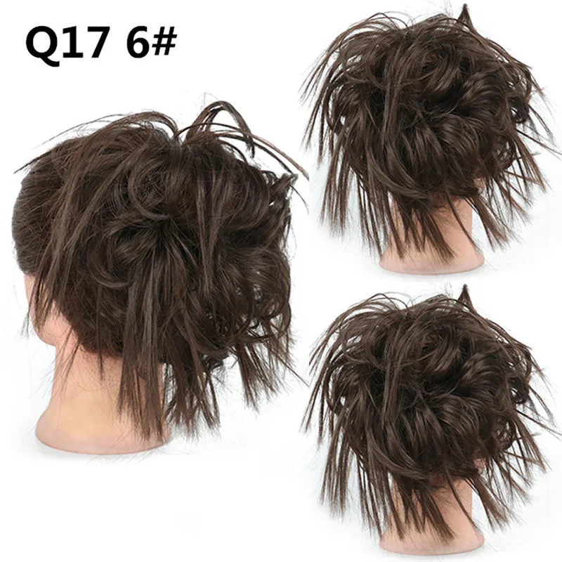 Synthetischer, unordentlicher, flauschiger Haarknoten, zerzaustes Haarteil, elastisches Band, Chignon, Haargummi, Pferdeschwanz-Erweiterungen, Haarschleife für Frauen – Detail 6