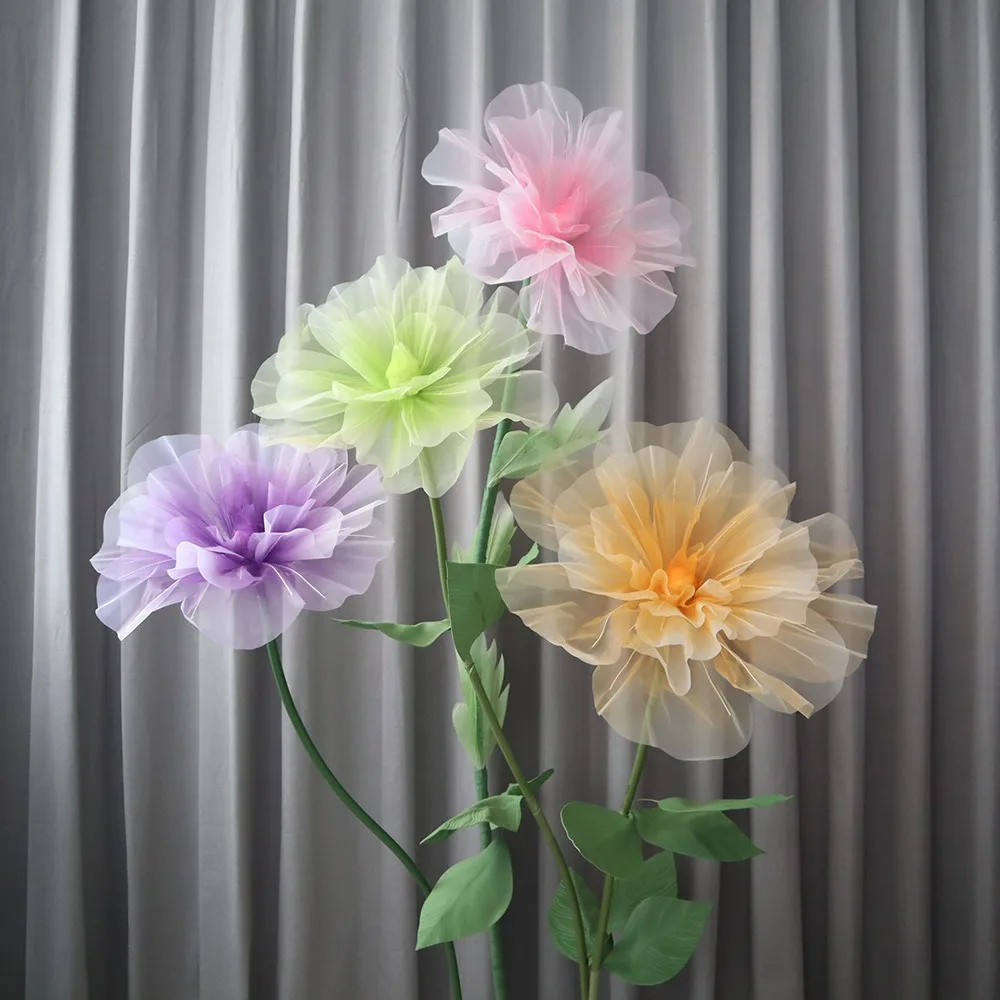 

New 40cm Artificial Rose Blossoms Large Flower Head Giant Gauze Fake Flowers Floor Display Shooting Props Yarn Flower Outdoor