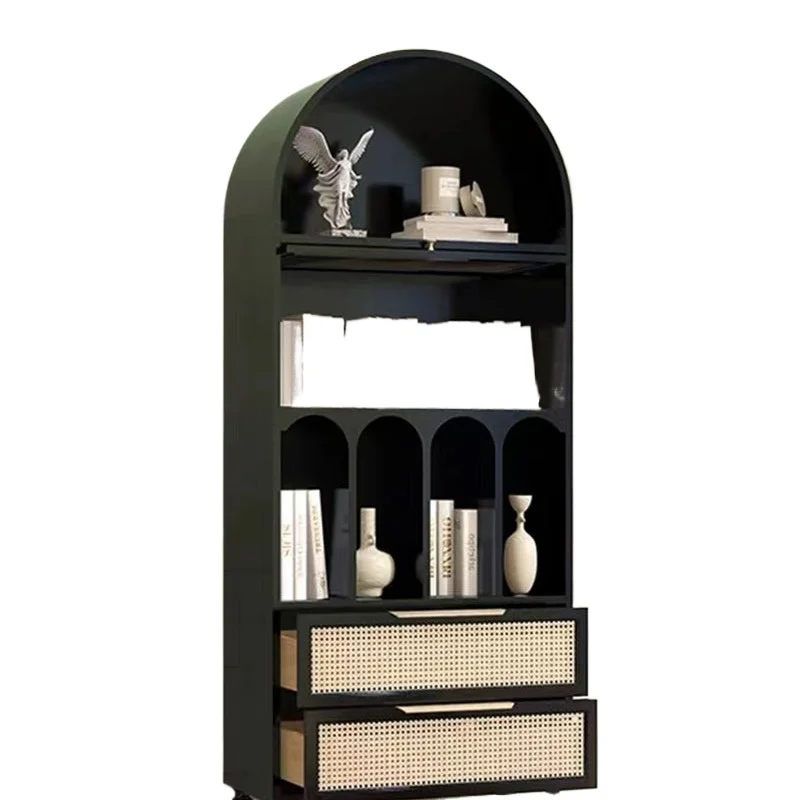 

Solid wood bookcase French retro arched rattan living room decorative cabinet Nordic Changhong glass locker