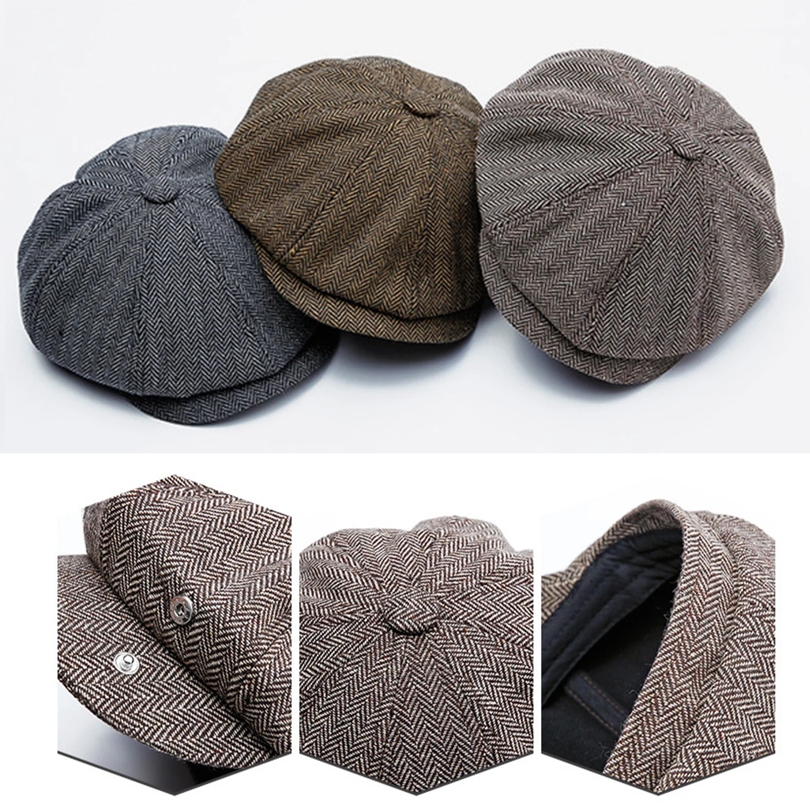 

Fashion Wool Octagonal Hats Plaid Fashion Octagonal Casual Hat Winter Warm Supplies