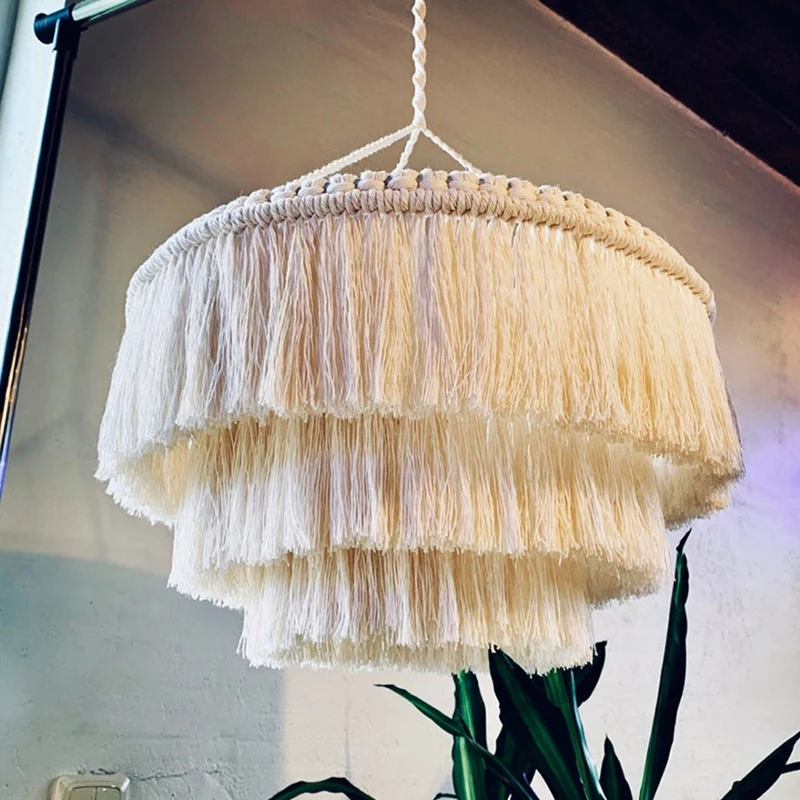 

Woven Tapestry Lampshade Nordic Macrame Boho Hanging Lamp Cover Ceiling Pendant Light Household Bedroom Chandeliers Decorative