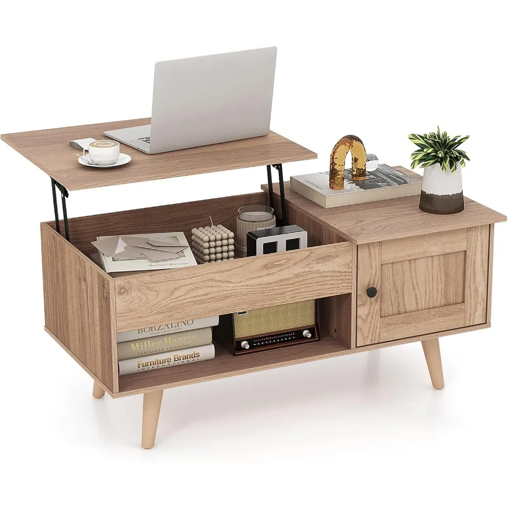 

Lift top coffee table with storage, living room table with hidden compartment, cabinet & open shelf, flip top center table