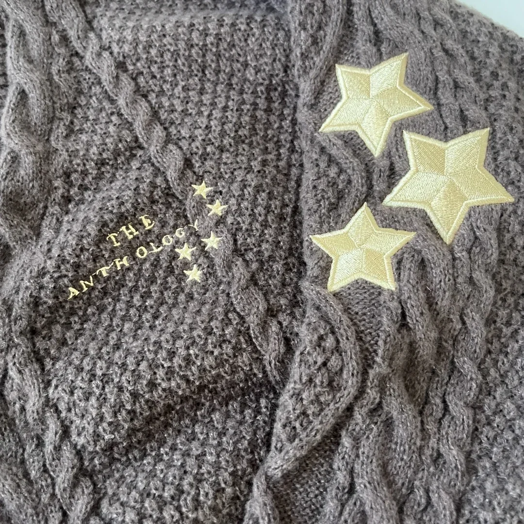 Cárdigan de algodón con bordado de estrellas para mujer, suéter holgado, cálido, gris, Otoño e Invierno