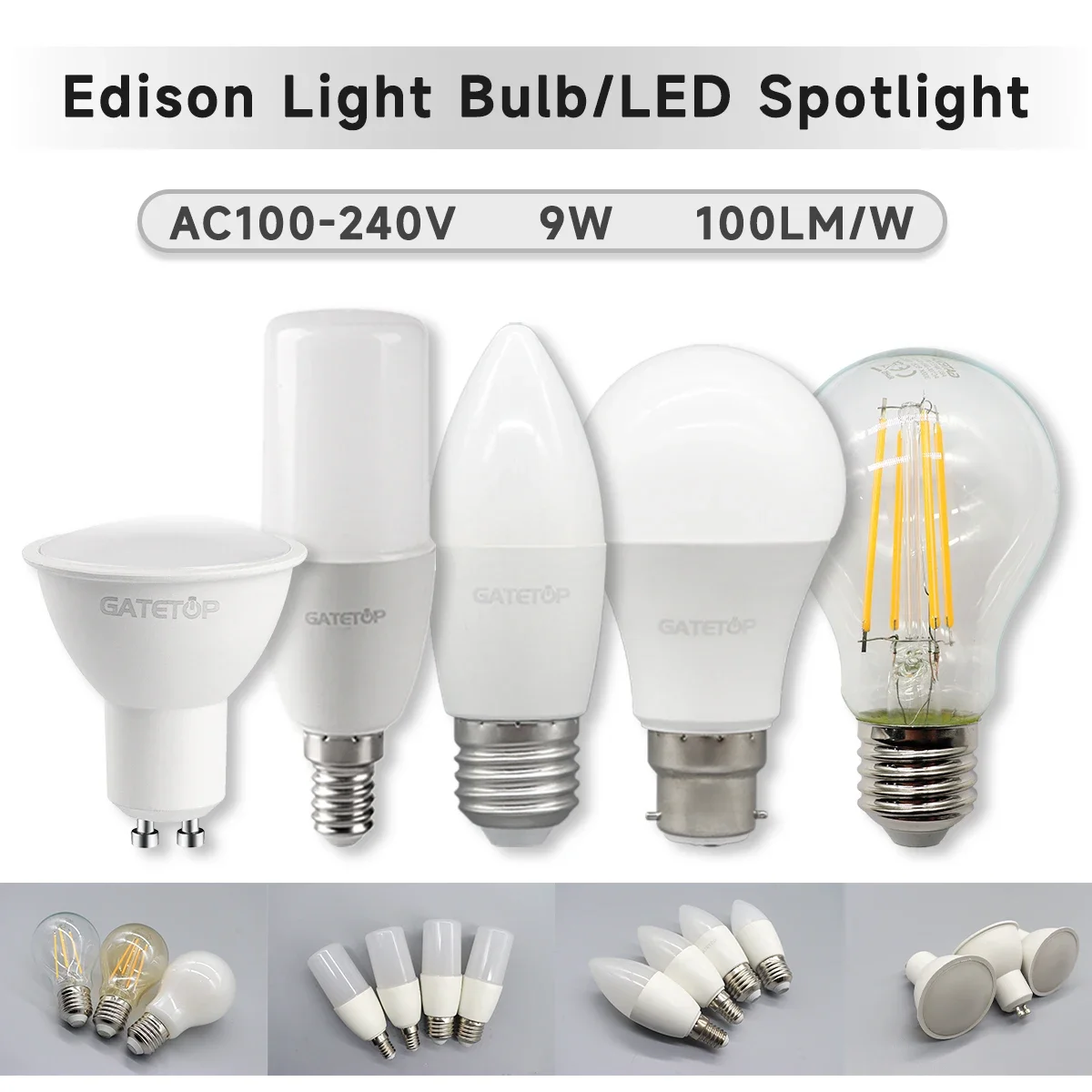 

10PCS Retro Edison Vintage Lamp E27 B22 E14 GU10 Base Bulb 9W LED Filament Bulb Spot Light AC100V-240V Glass Light Bulbs Home