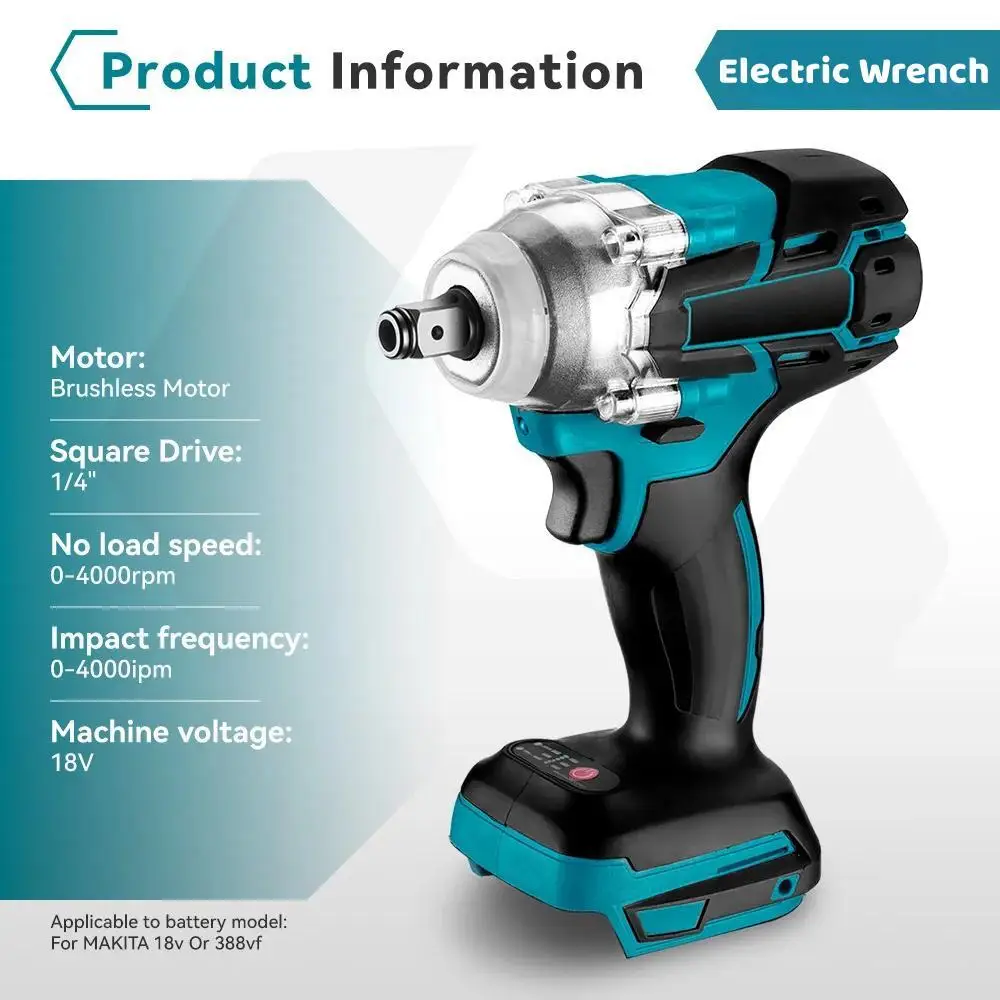 2 IN 1 Brushless Cordless Electric Impact Wrench 1/2 Inch Socket Screwdriver Power Tools Without Battery For Makita 18V Battery