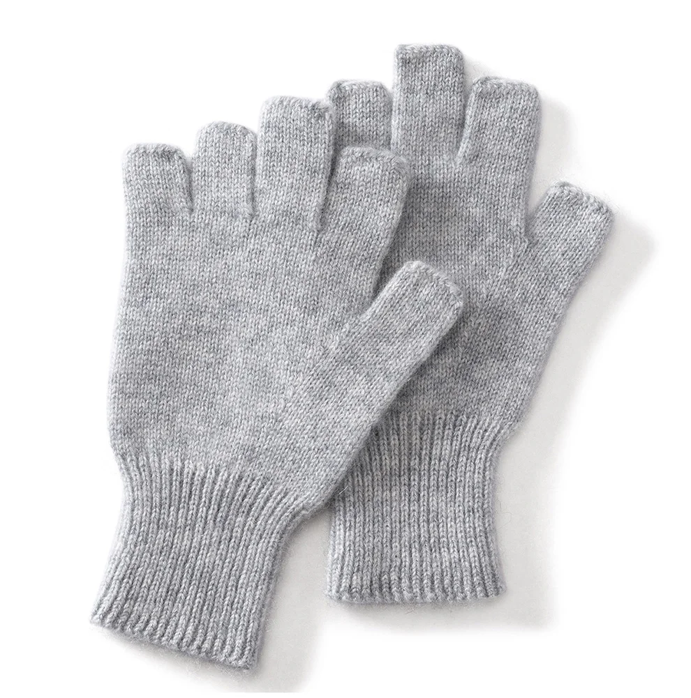 High Quality 100% Pure Cashmere Half Finger Gloves Women Soft Warm With Fourchettes Knitted Gloves For Driving Outdoor Sports