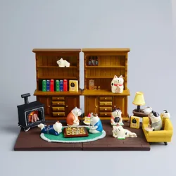 ZAKKA Miniatures Study Bookcase Home Decor Cute Cartoon Cat Retro Desk Gramophone Ornament Crafts Dollhouse Accessories Toy Gift