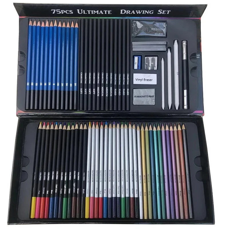 75PCS Color Pencil set Sketch Pencils Set for Drawing Pencils Art Tool Kit Watercolor Metallic Oily Pencil Artist Art Supplies