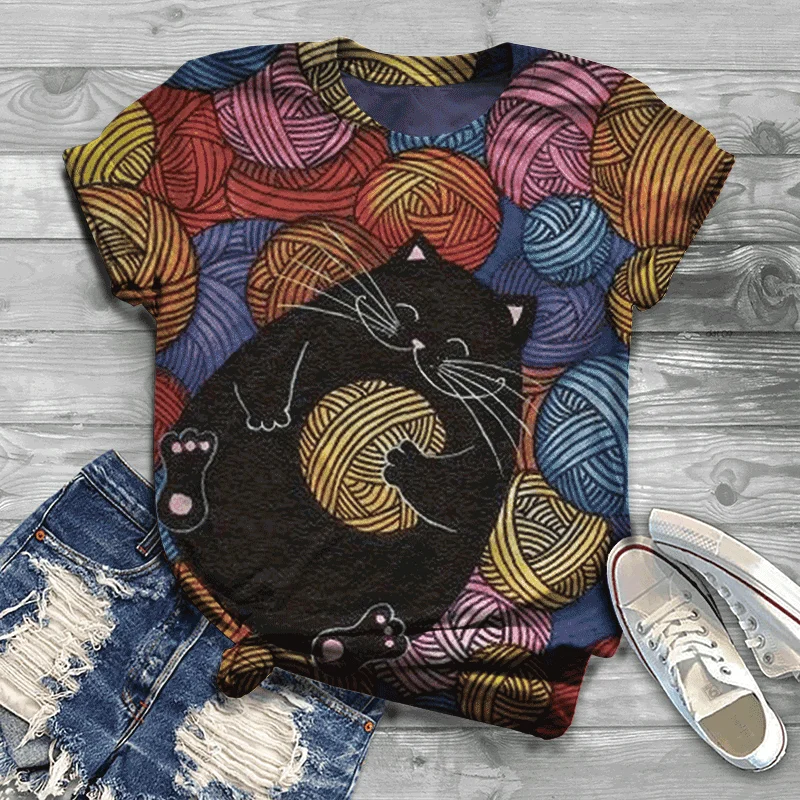 

Women's T-shirt Pattern Top V-neck Fashion Women's Clothing Flower Printed T-shirt