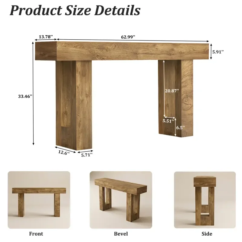 63'' Long Console Table Farmhouse Entryway Table with Storage, Native Wood Grain Tree Scars, Wooden Rectangular Sofa Table Behind Couch for Entrance, Hallway, Living Room, Foyer (Natural Wood)