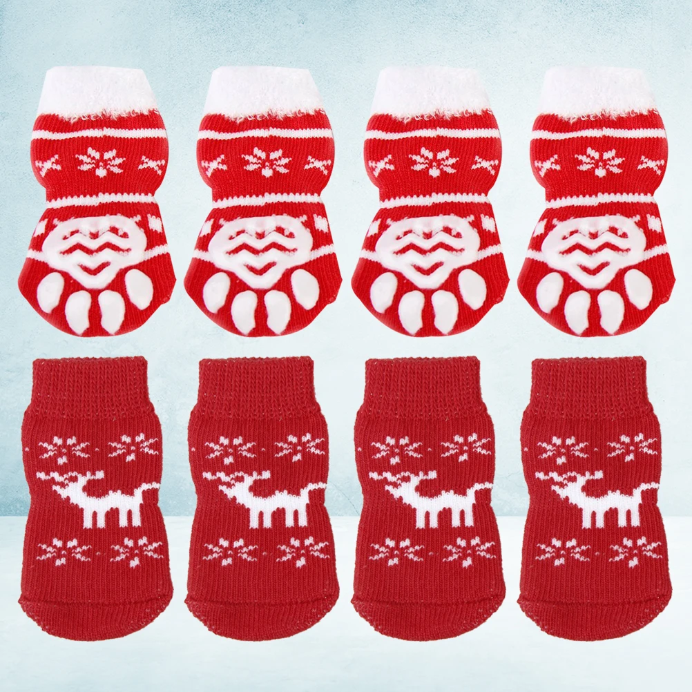 

8pcs Pet Cotton Christmas Themed Doggie Socks Non Slip Warm Socks For Dogs Cats Size 1 4 Holiday Gift Pet Supplies