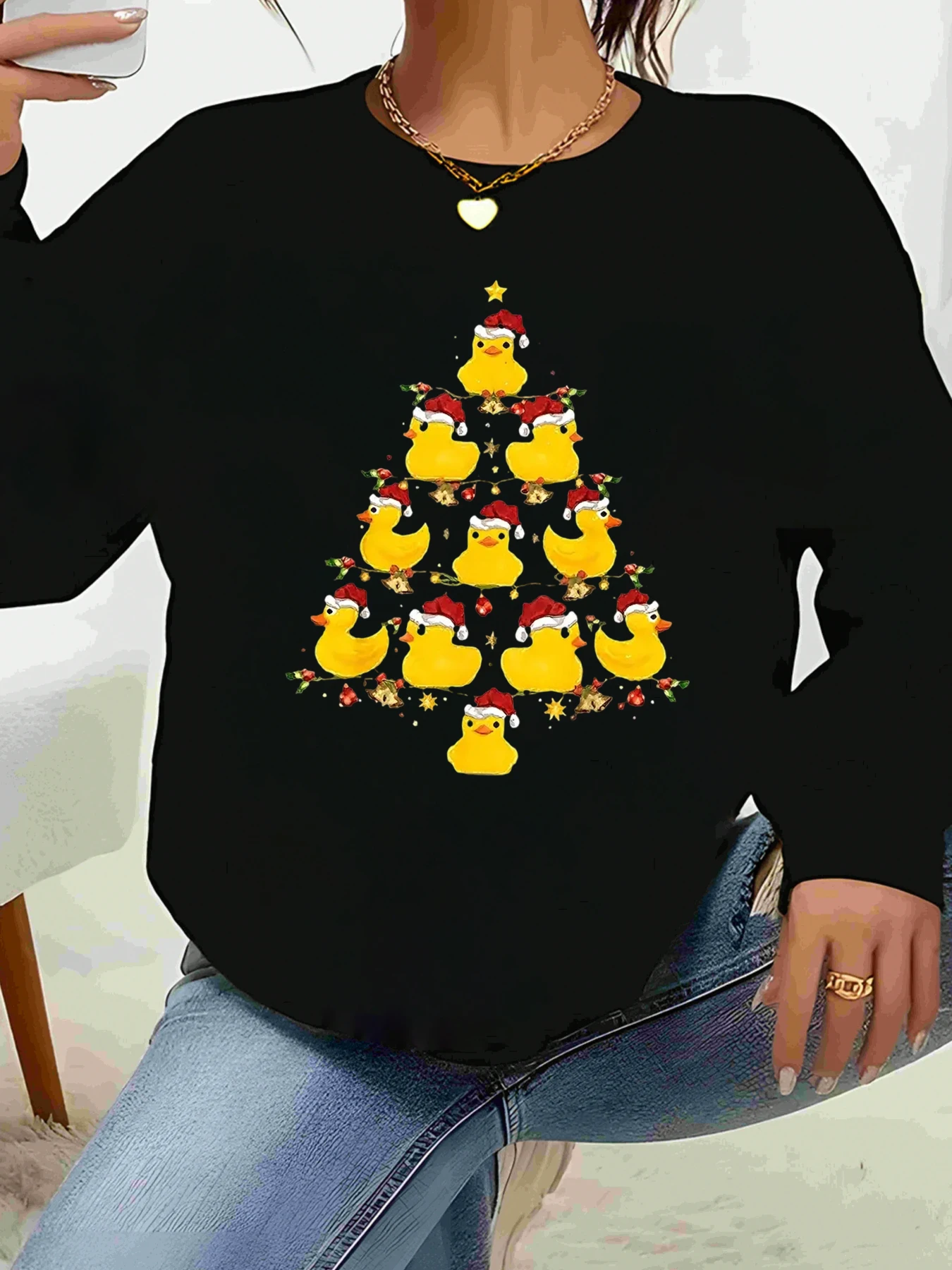 

Свитер с длинными рукавами и принтом «Утка», праздничная повседневная одежда для женщин