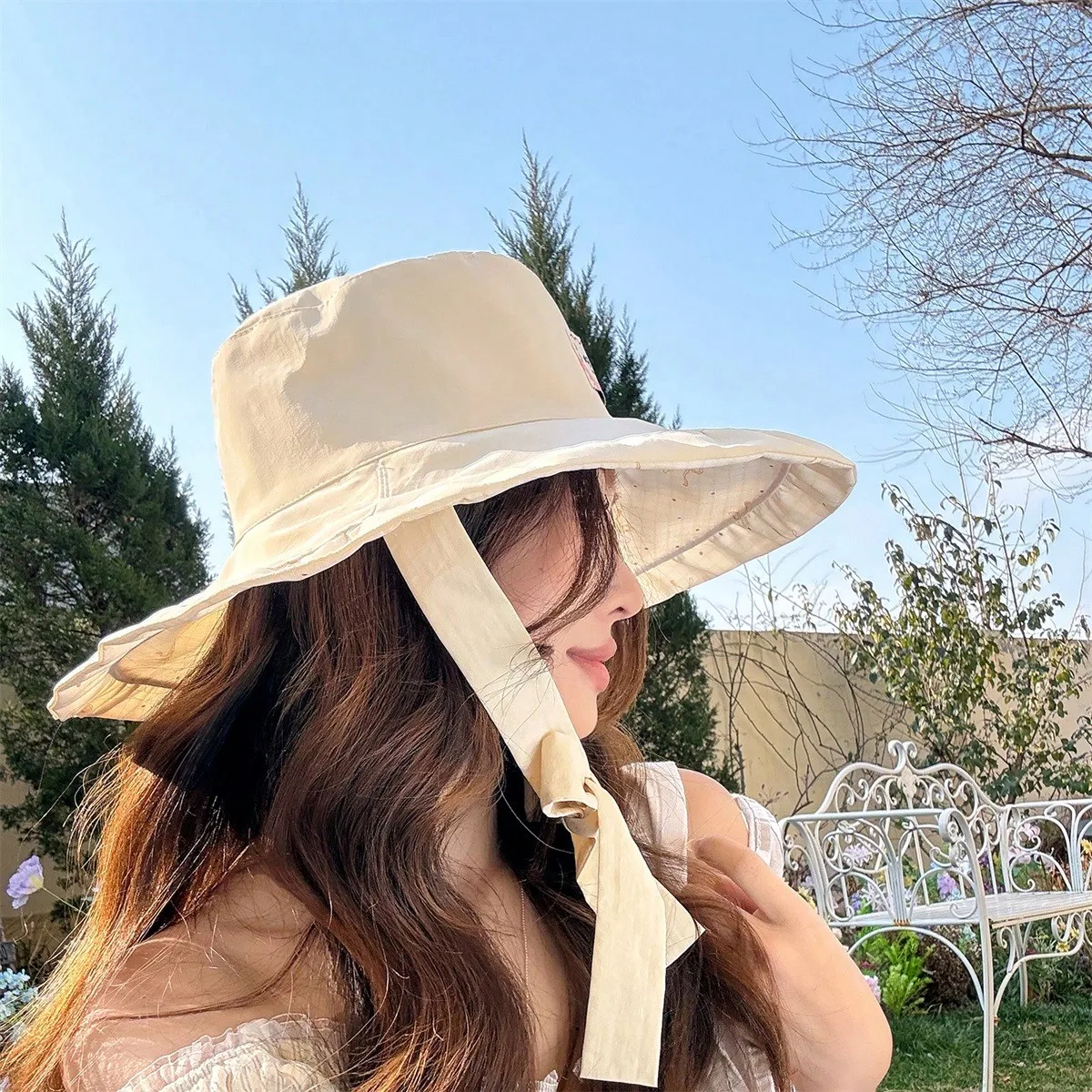

Womens Reversible Bucket Hat Wide Brim Summer Sun Cap Bow Plaid Print Foldable Fisherman Hat