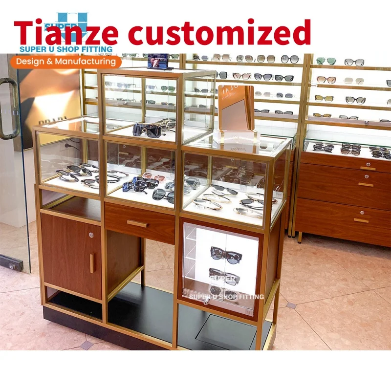 (Customized) customized eyewear store fixtures wooden optical frame furniture sunglasses display showcase optical shop display f