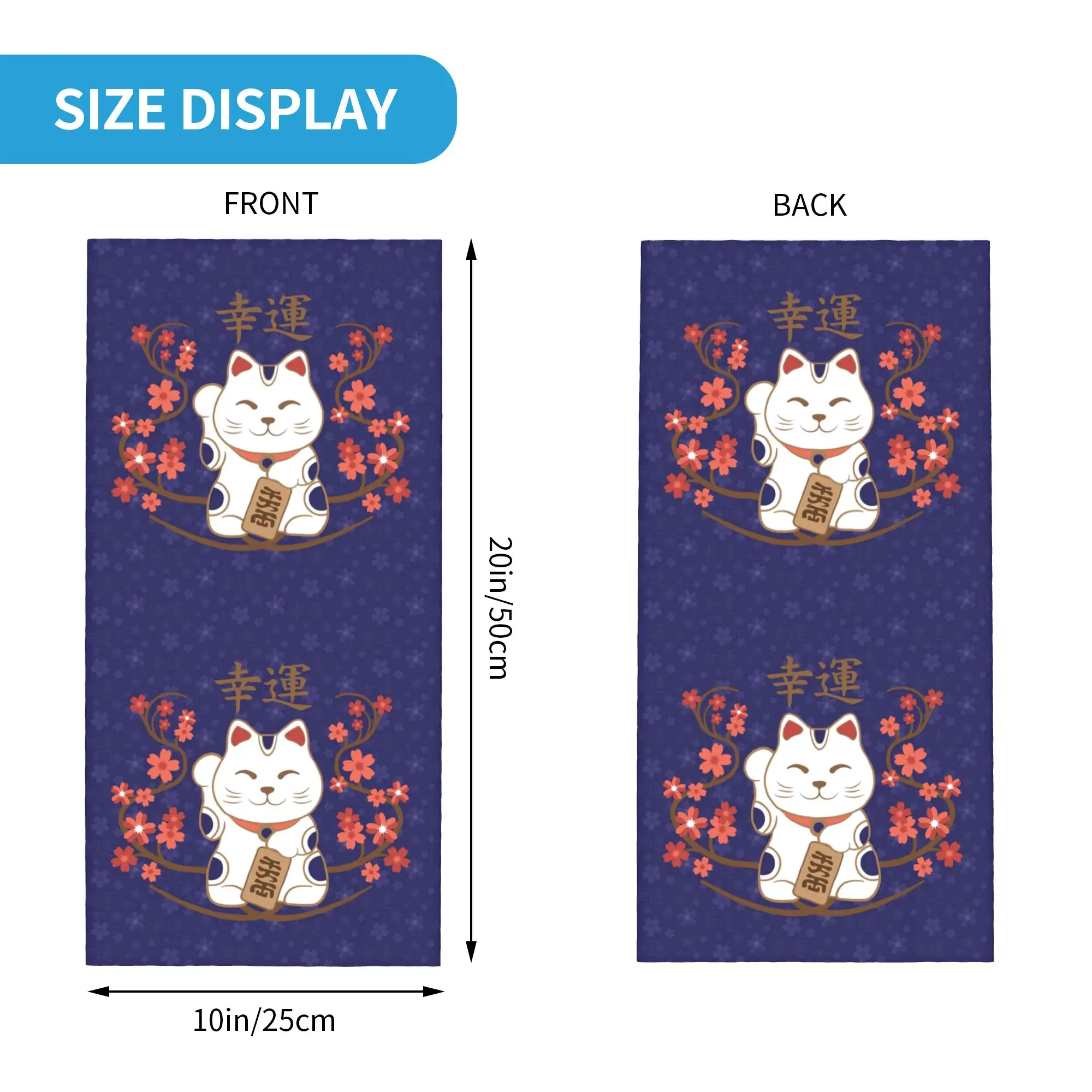 Maneki neko cat with good luck kanji Bandana Neck Gaiter Printed Face Scarf Balaclava Running Unisex Adult Winter