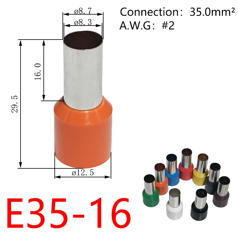 35mm² Insulated Ferrules Cable Lug,Gauge#2 Wire Connector,Tube Crimping Terminal,Copper End Block 35-16,Per 20PCS