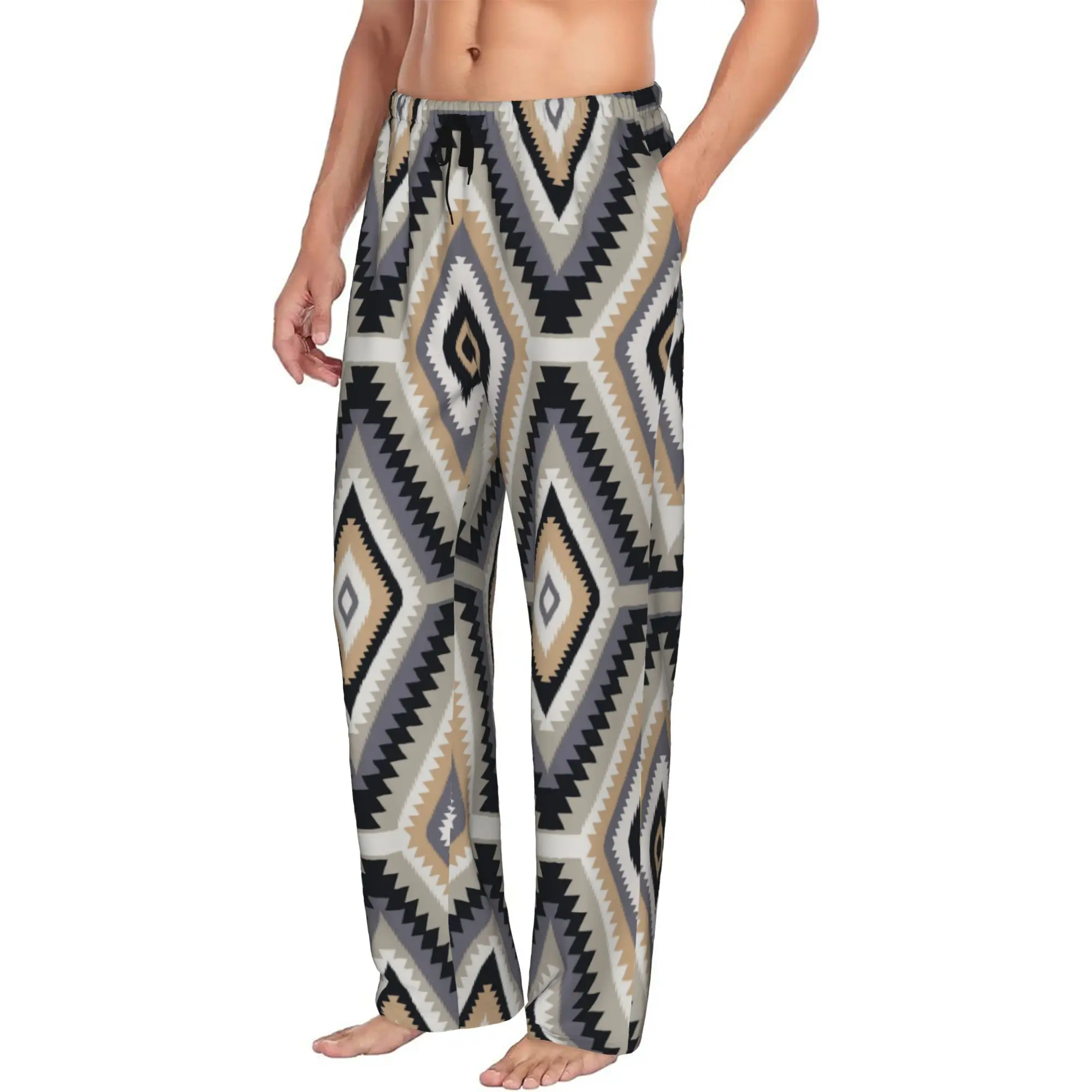 Custom Aztec Tribal Southwestern Navajo Pattern Pajama Pants for Men  Lounge Sleep Stretch Sleepwear Bottoms with Pockets