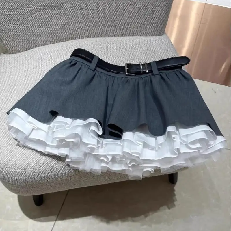 Hottie Vintage American Style Brown Puff Skirt Cake Short Skirt Women's Autumn Winter New Style Ruffle High Waist A-Line Skirt