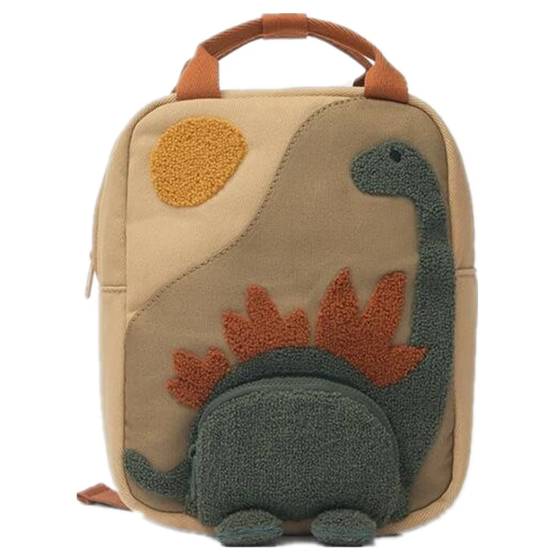 Kleuterschool Kinderen Rugzak Borduurwerk Zon Lange Hals Kleine Dinosaurus Dier-Vormige Zak Geborduurde Cartoon Canvas Rugzak