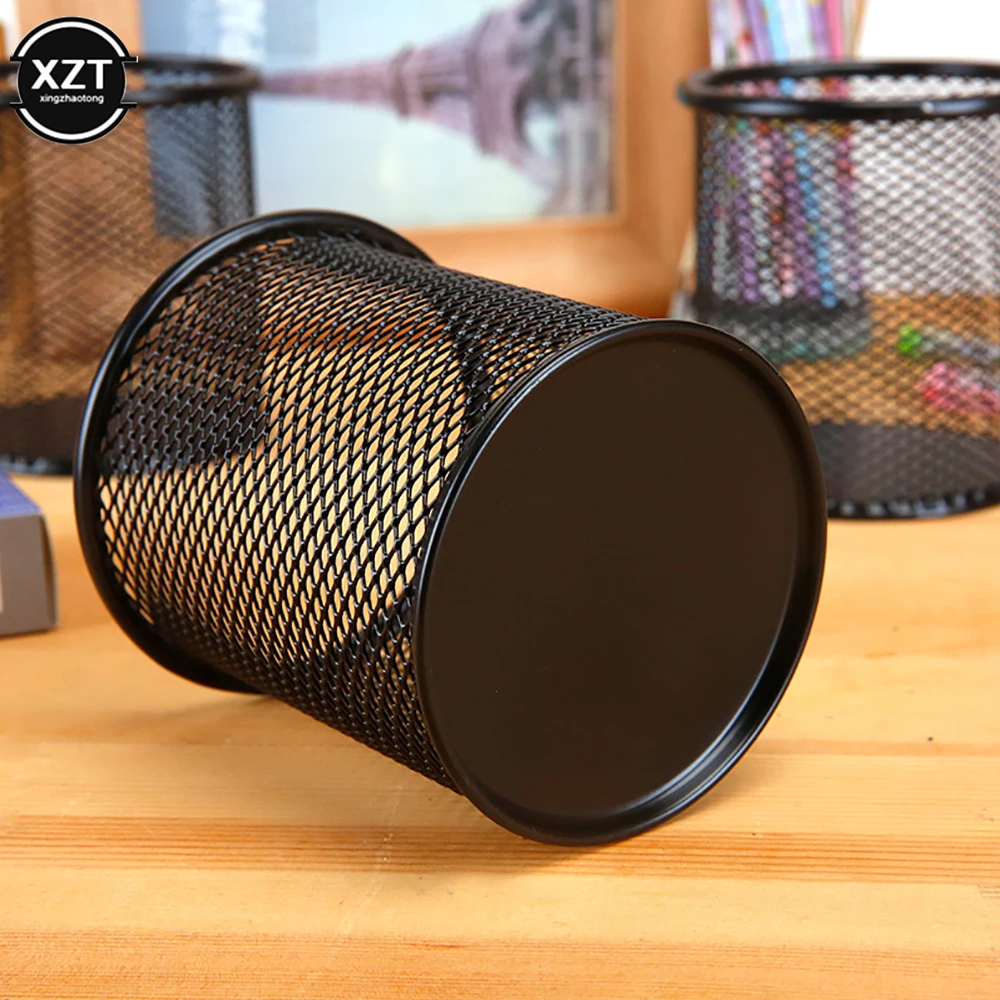Pencil Holder Pencil Stationery Metal Round Square Mesh Organizer Container Organizer Desktop Office Supplies