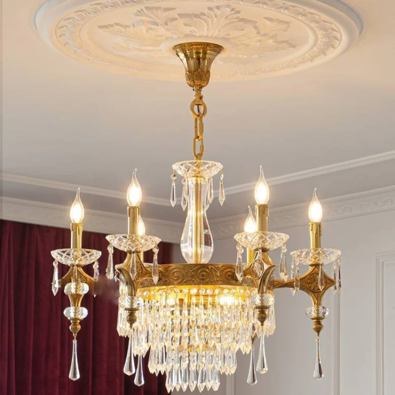 Lámpara de cristal francés para Villa europea, lámpara Retro de lujo para sala de estar y comedor, candelabro de cobre de lujo
