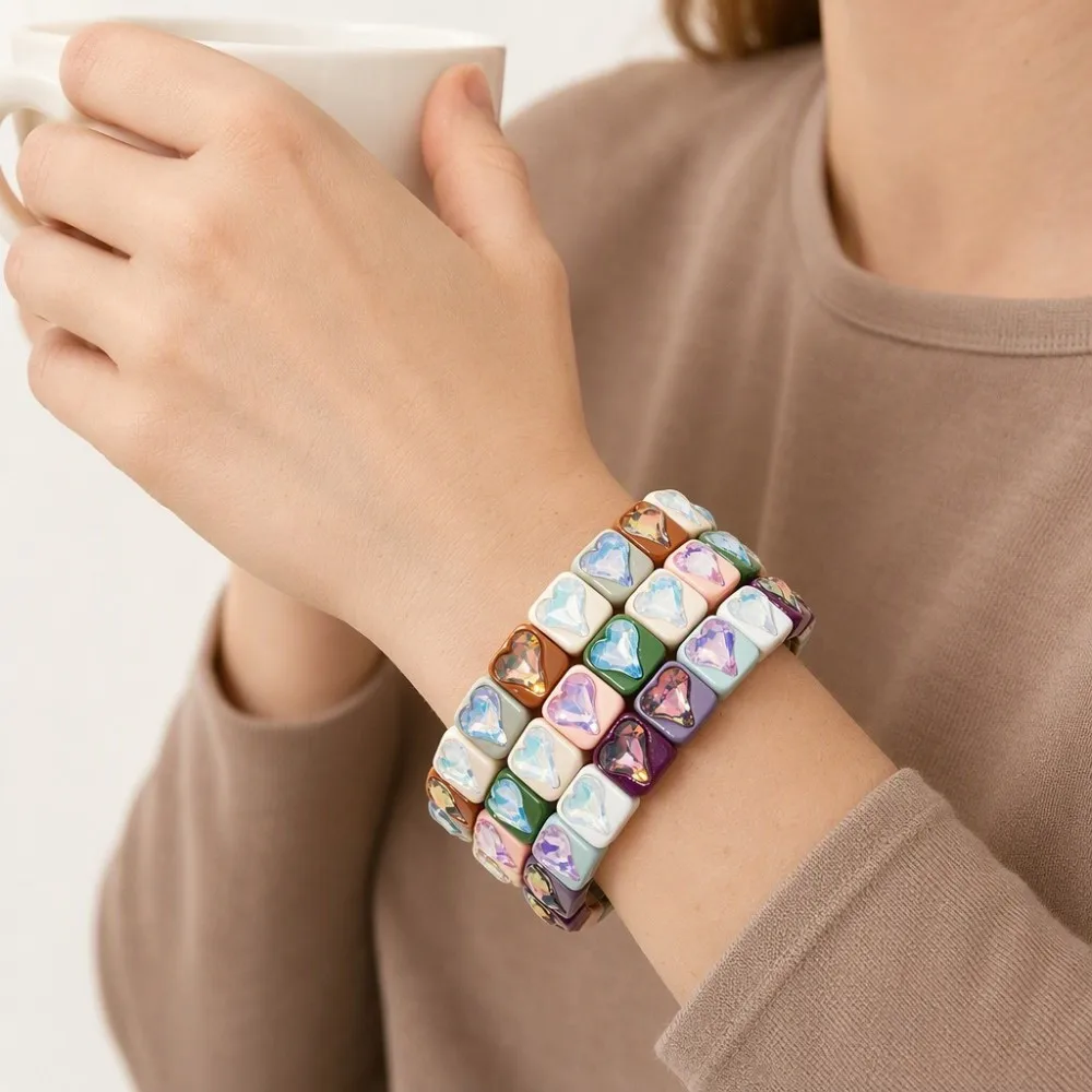 2026 10mm Liebes-Charm Zirkonia-Perlen Armbänder für Frauen Handgefertigtes Buntes Kristall-Perlen Chunky Liebes-Armreif – Detail 8