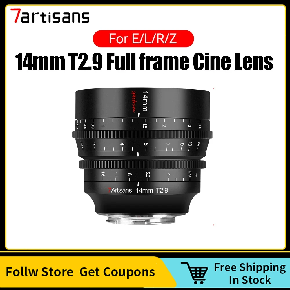 7artisans 14mm T2.9 Full Frame Ultra Wide Angle Manual Spectrum Cine Lens For Leica TL SIGMA FP Canon RF R5 Sony E ZVE10 Nikon Z