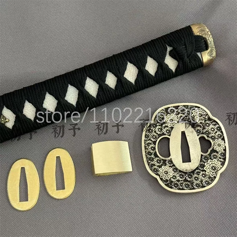 A Set Nice 26cm Handle Real Rayskin Tsuka Brass Handguard Tsuba Habaki Seppa For Japanese Samurai Katana Tanto Sword Fittings