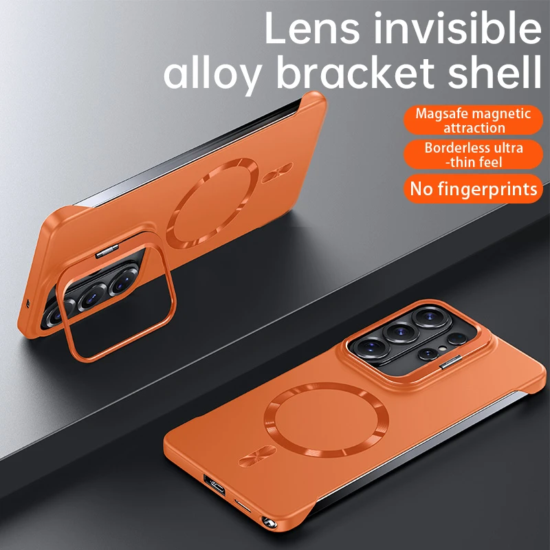 Ultradünner Metall-Objektivhalter Rahmenlos für Magsafe Magnetische Handyhülle für Galaxy S26 S25 S24 FE Plus Ultra Solide Matte PC-Hülle