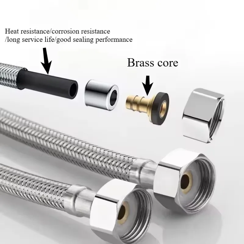 60/80/100cm Stainless Steel Braided Faucet Hose Water Heater High Pressure Explosion-proof Pipe Faucet Pointed Water Inlet Hose